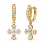 Elegant Pear Cut Four Petal Lab Grown Diamond Drop Earrings for Women in 18k Gold - Image 2