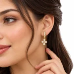 Elegant Pear Cut Four Petal Lab Grown Diamond Drop Earrings for Women in 18k Gold - Image 4