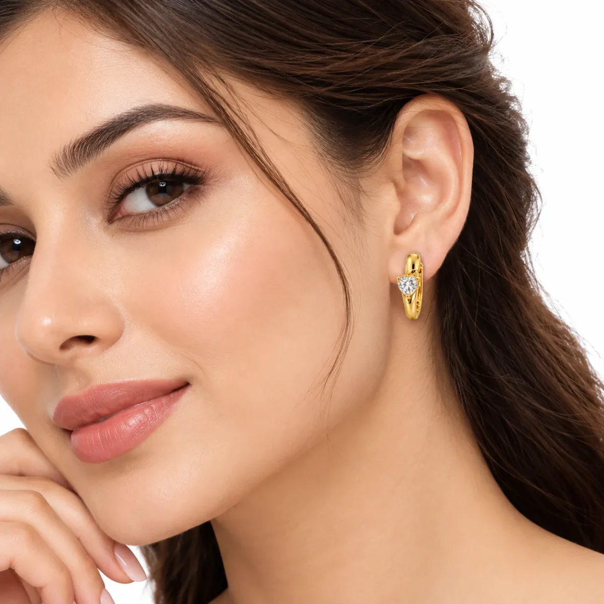 Heart Cut Lab Grown Diamond Huggie Earrings for Women in 18k Gold - Image 4