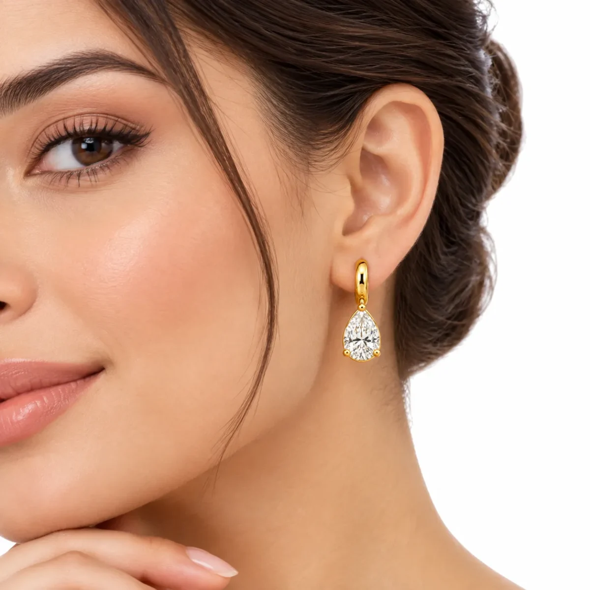 Pear Cut Lab Grown Diamond Drop Earrings for Women in 18k Gold - Image 4
