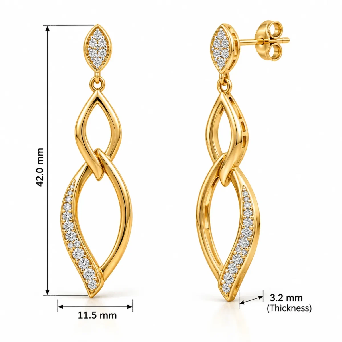 18K Gold Lab Certified Infinity Lab Grown Diamond Drop Earrings for Women - Image 3