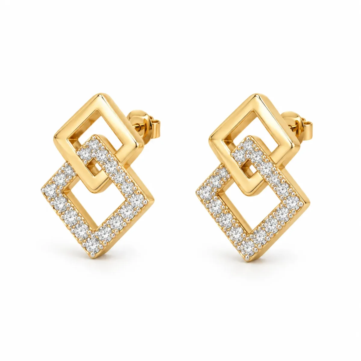 18K Gold Lab Grown Diamond Geometric Earrings for Women - Image 2