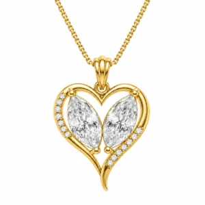 Heart marquise lab grown diamond pendant for women with marquise and round diamonds in gold design