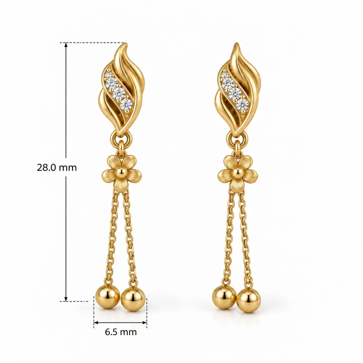 Elegant Floral Drop Lab Grown Diamond Earrings for Women – 18k Gold - Image 3