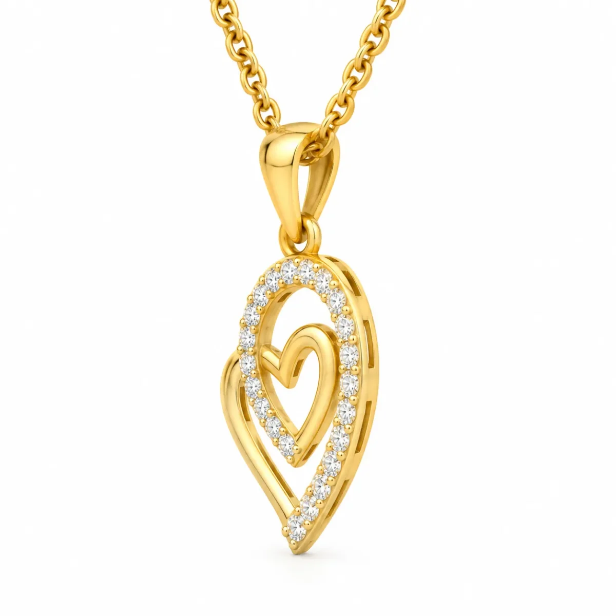 Stunning Double Heart Diamond Pendant in 18K Gold for Women – Dazzling Sparkle & Timeless Elegance - Image 4