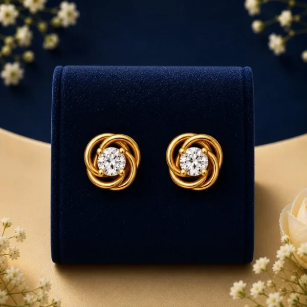 Twisted halo lab-grown diamond stud earrings in gold