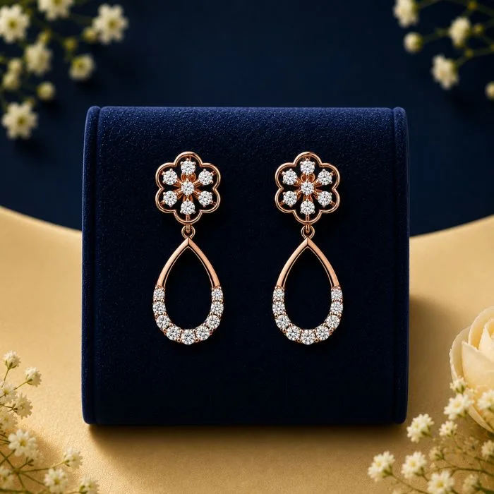 Floral Teardrop Lab-Grown Diamond Drop Earrings Floral teardrop lab-grown diamond drop earrings in rose gold