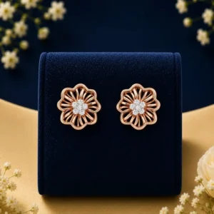 Floral lab diamond stud earrings in rose gold with sparkling flower design