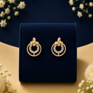 Elegant circular lab diamond stud earrings in gold with floral detailing