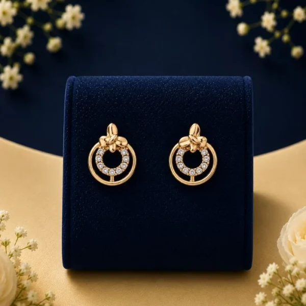 Elegant circular lab diamond stud earrings in gold with floral detailing