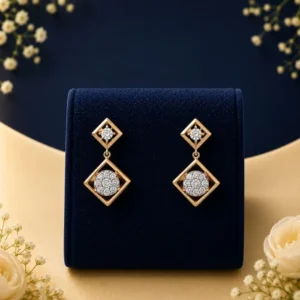 Elegant geometric lab diamond drop earrings in yellow gold with sparkling round diamonds