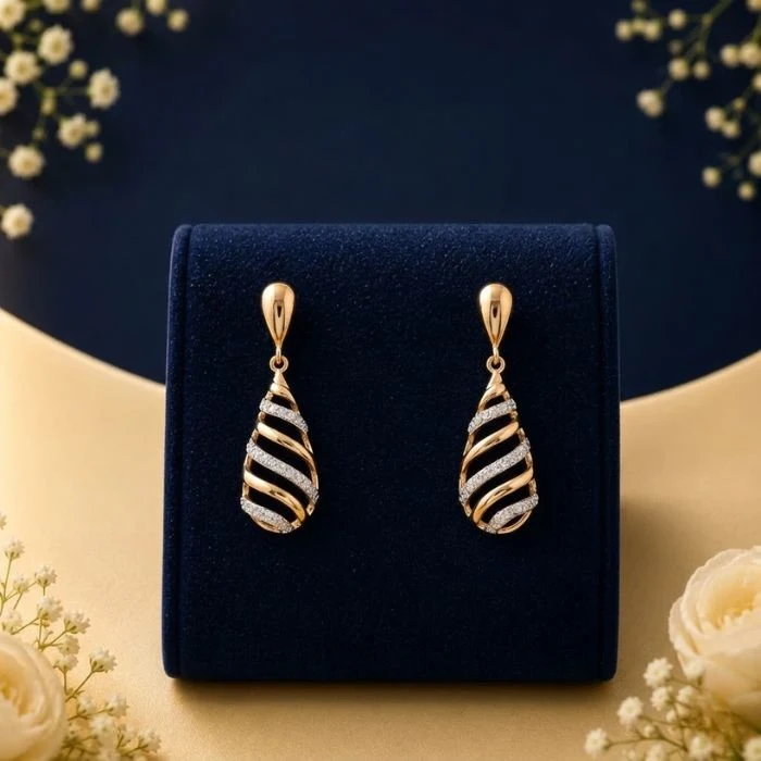 Luxury Twisted Wave Lab Diamond Drop Earrings for Women Twisted wave lab diamond drop earrings in yellow gold with sparkling diamond detailing