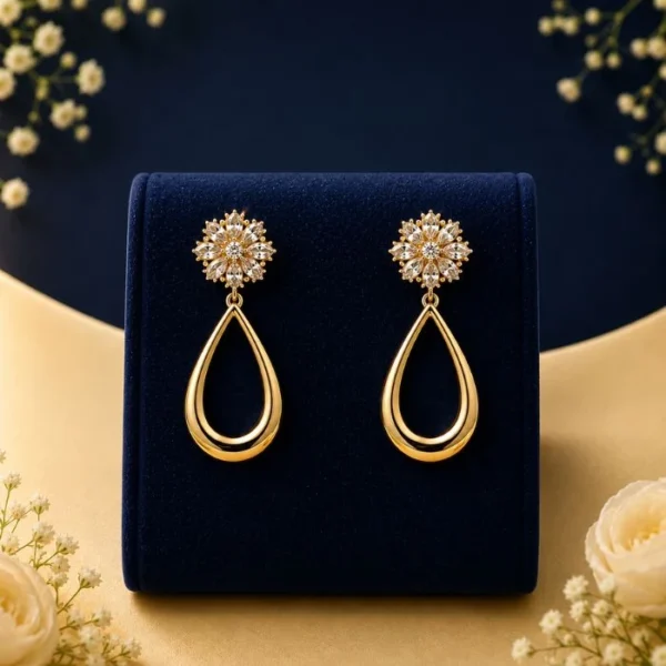 Floral teardrop lab diamond dangle earrings in yellow gold with sparkling marquise diamonds