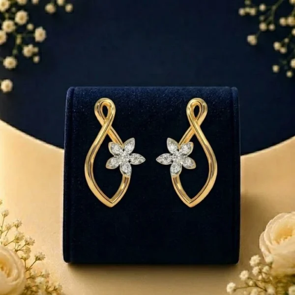 Floral infinity lab diamond earrings in yellow gold with sparkling diamond flower design