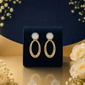 Oval halo lab diamond drop earrings in yellow gold with sparkling round diamonds