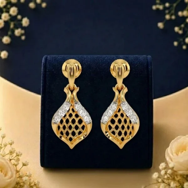 Royal lattice lab diamond drop earrings in yellow gold with sparkling diamond accents