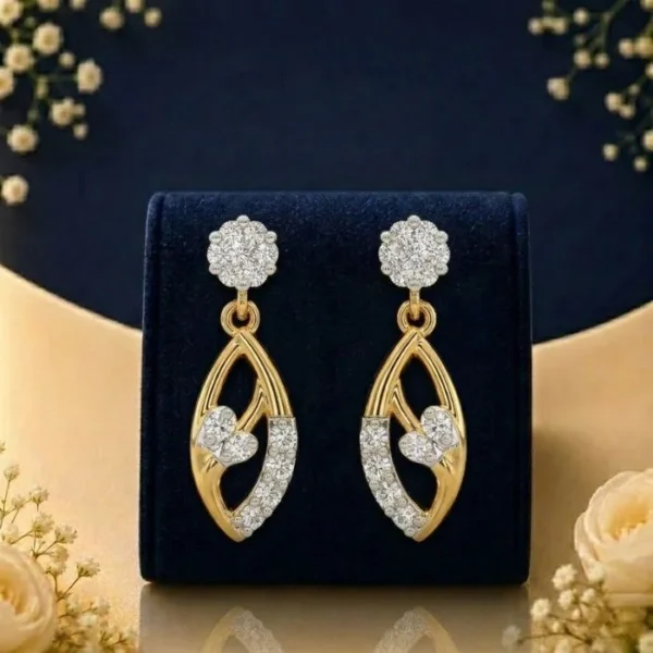 Floral heart lab diamond drop earrings in yellow gold with sparkling diamond accents