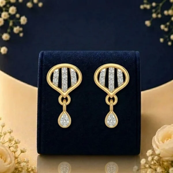 Elegant teardrop lab diamond dangle earrings in yellow gold with sparkling diamond accents