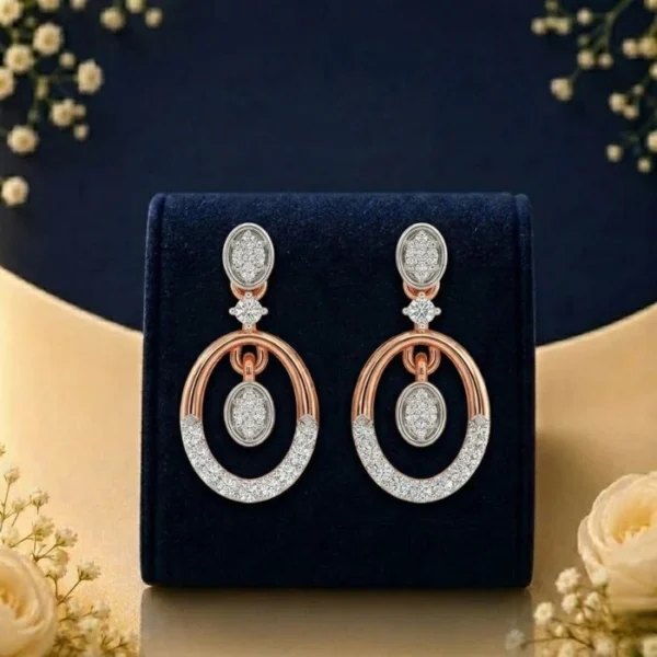 Luxury lab grown diamond oval drop earrings in rose gold and white finish