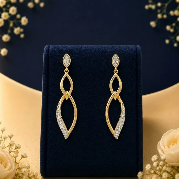 Eterna Twist Lab Diamond Drop Earrings Elegant lab diamond drop earrings with twisted infinity gold design
