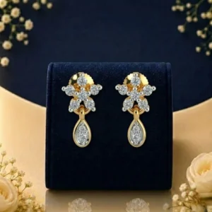 Elegant floral lab diamond drop earrings with gold finish for women