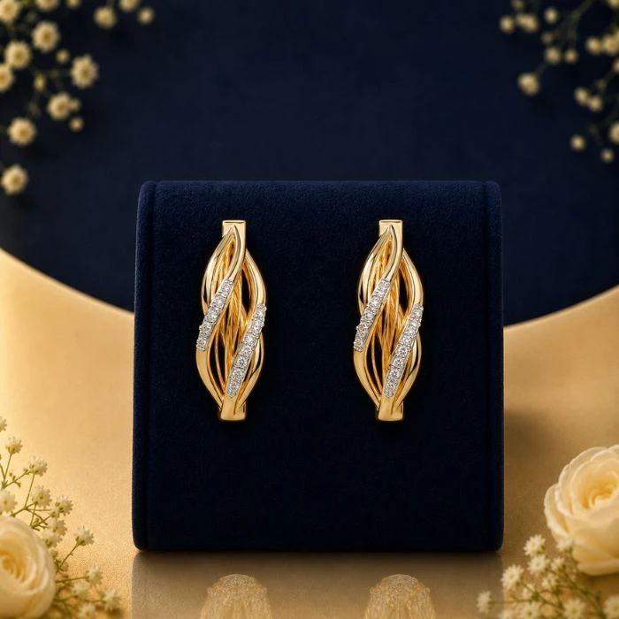 Designer Twisted Gold Diamond Earrings for Women Twisted gold diamond earrings with modern layered design and sparkling lab grown diamonds