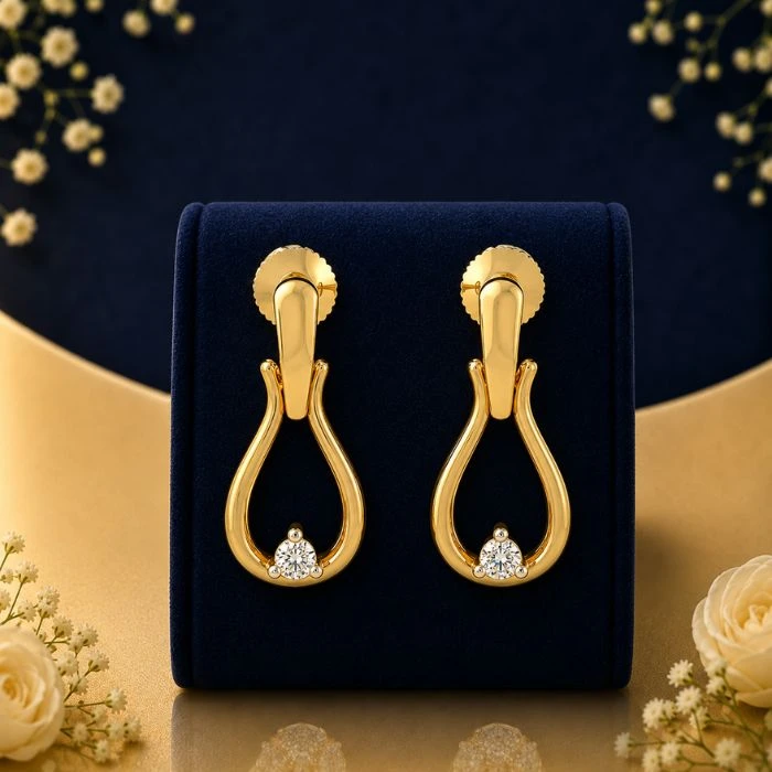 Minimal Gold Drop Earrings with Solitaire Diamond Minimal gold drop earrings with solitaire lab grown diamond and elegant open design