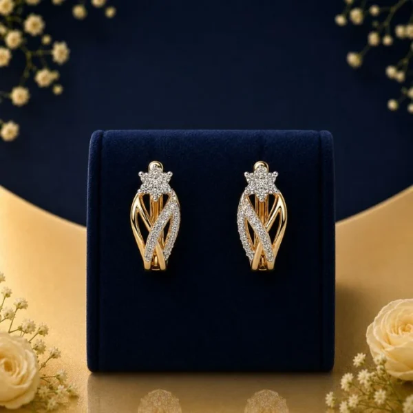 Floral twisted diamond earrings in gold with sparkling lab grown diamond accents