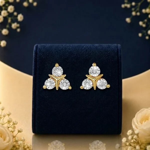 Lab diamond stud earrings with geometric triangle design in yellow gold
