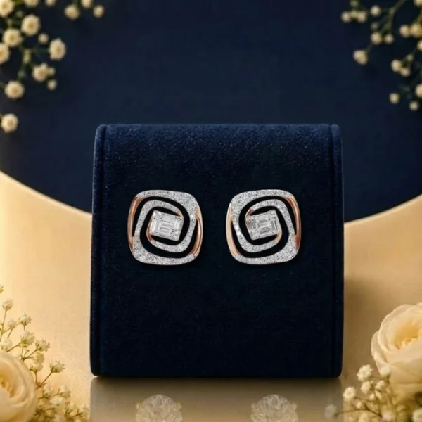Square Lab Diamond Stud Earrings with Emerald Cut Center Stone in Modern Geometric Design