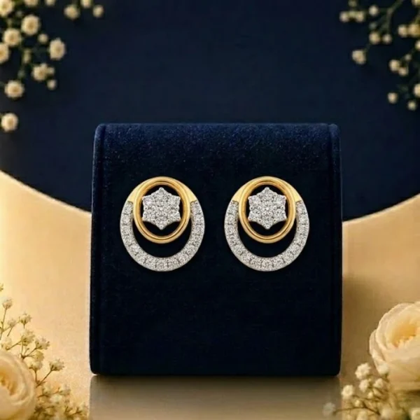 Halo Lab Diamond Earrings with Star Cluster Design in Gold Finish