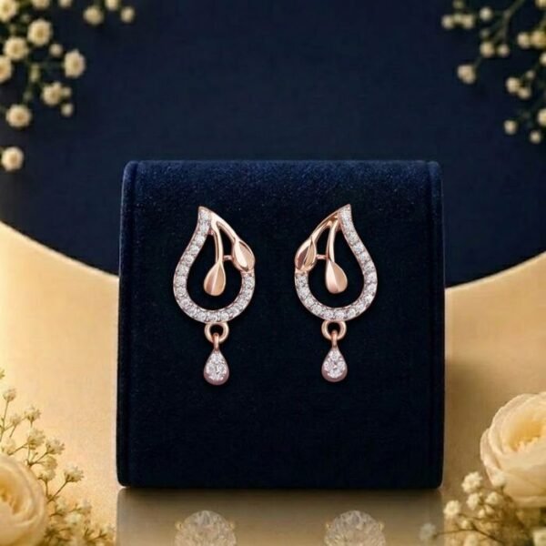 Teardrop Lab Diamond Earrings with Rose Gold Finish and Diamond Drop Accent