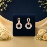 Halo circle lab-grown diamond drop earrings in rose gold