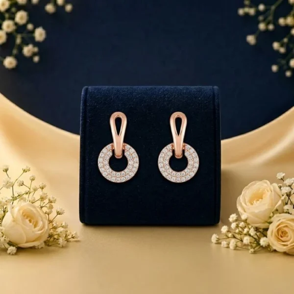 Halo circle lab-grown diamond drop earrings in rose gold