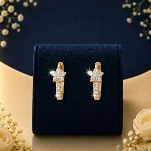 Floral lab-grown diamond hoop earrings in gold