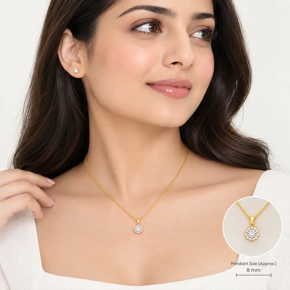 Stunning Round Halo Diamond Pendant in 18K Gold for Women – Timeless Sparkle & Elegant Floral Design - Image 2