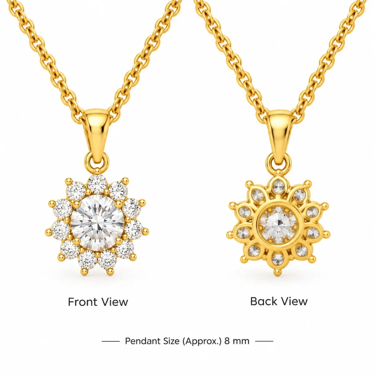Stunning Round Halo Diamond Pendant in 18K Gold for Women – Timeless Sparkle & Elegant Floral Design - Image 3