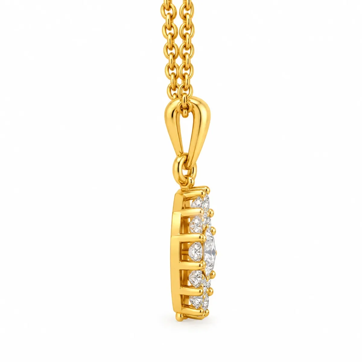 Stunning Round Halo Diamond Pendant in 18K Gold for Women – Timeless Sparkle & Elegant Floral Design - Image 4