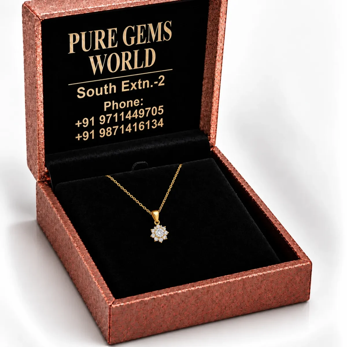 Stunning Round Halo Diamond Pendant in 18K Gold for Women – Timeless Sparkle & Elegant Floral Design - Image 5