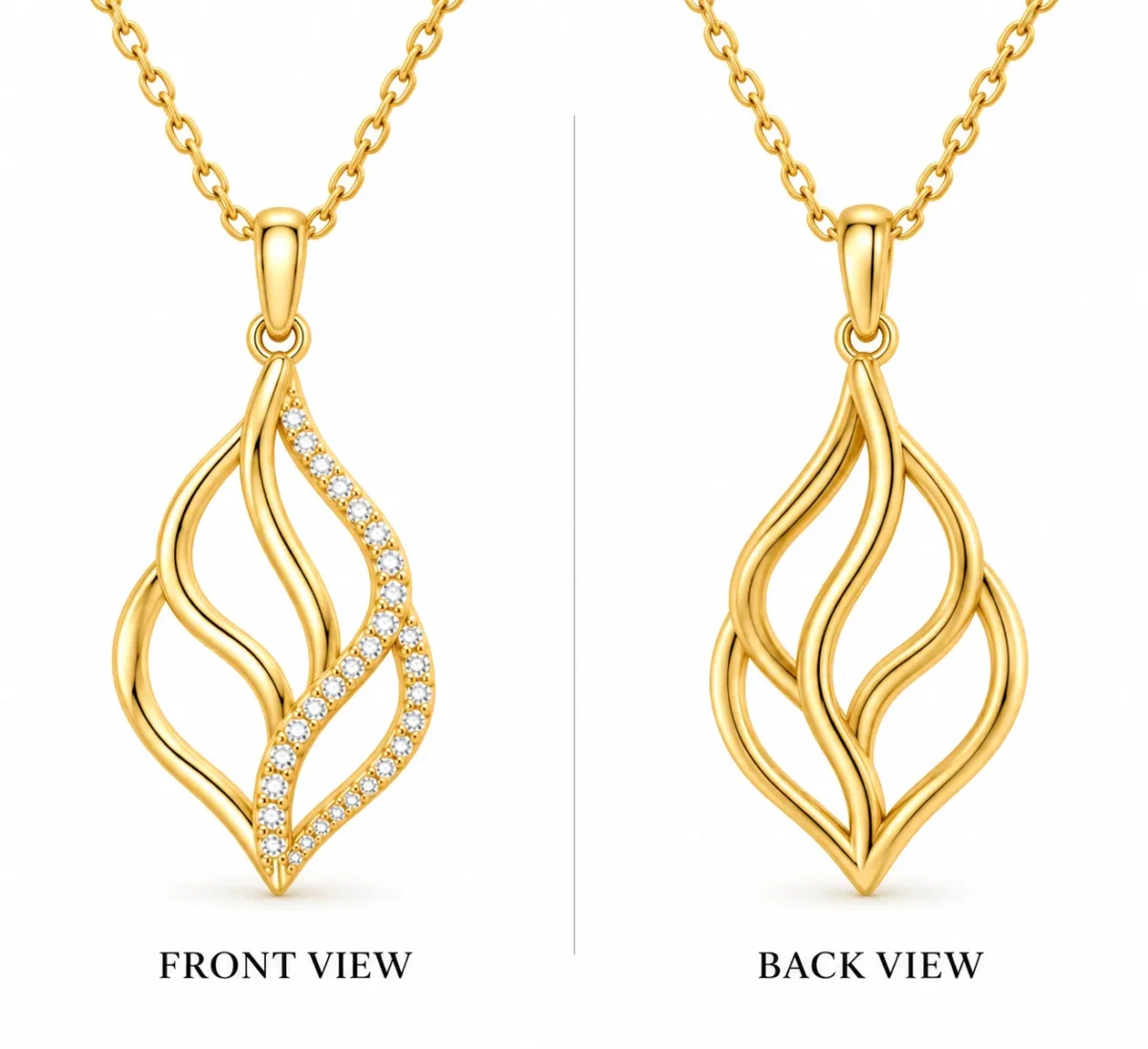 Elegant Leaf Swirl Lab Grown Diamond Pendant in 18K Gold for Women - Image 3