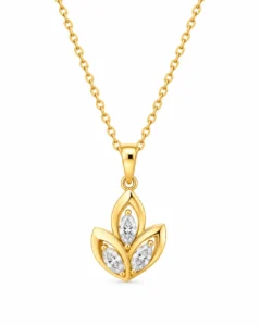 Three Marquise Leaf Lab Grown Diamond Pendant in Gold for Women