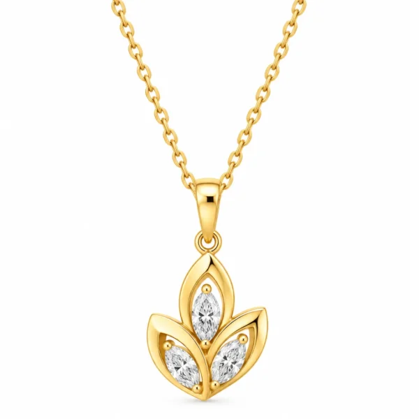 Three Marquise Leaf Lab Grown Diamond Pendant in Gold for Women