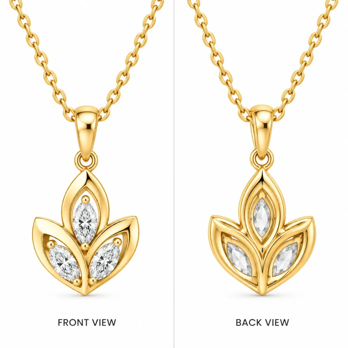 Elegant Three Marquise Leaf Lab Grown Diamond Pendant in 18K Gold for Women - Image 3