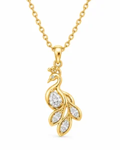 Peacock lab grown diamond pendant with pear and marquise diamonds in gold for women