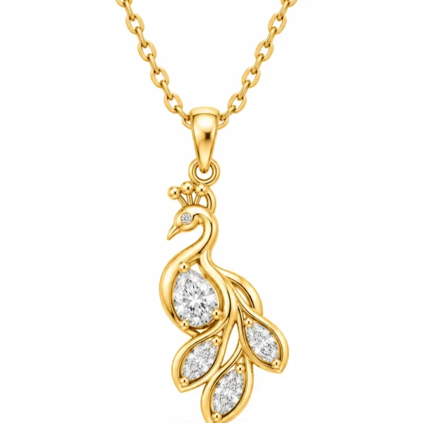 Peacock lab grown diamond pendant with pear and marquise diamonds in gold for women