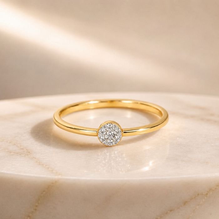 Lab Diamond Halo Ring in Yellow Gold Minimalist round halo lab diamond ring in yellow gold with sparkling pavé diamond cluster