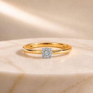 Solitaire lab diamond ring in yellow gold featuring a sparkling round diamond centerpiece