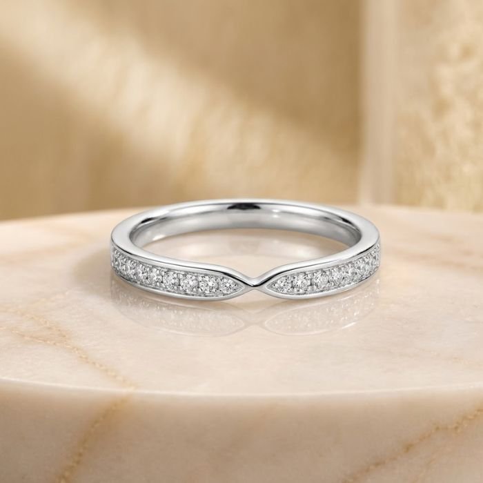 Infinity Twist Lab Diamond Wedding Band in White Gold Infinity twist lab diamond wedding band in white gold with pavé-set round diamonds