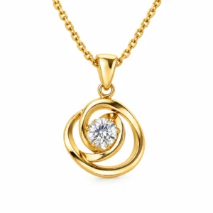 Swirl solitaire lab grown diamond pendant in gold for women with round centre diamond