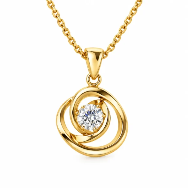 Swirl solitaire lab grown diamond pendant in gold for women with round centre diamond